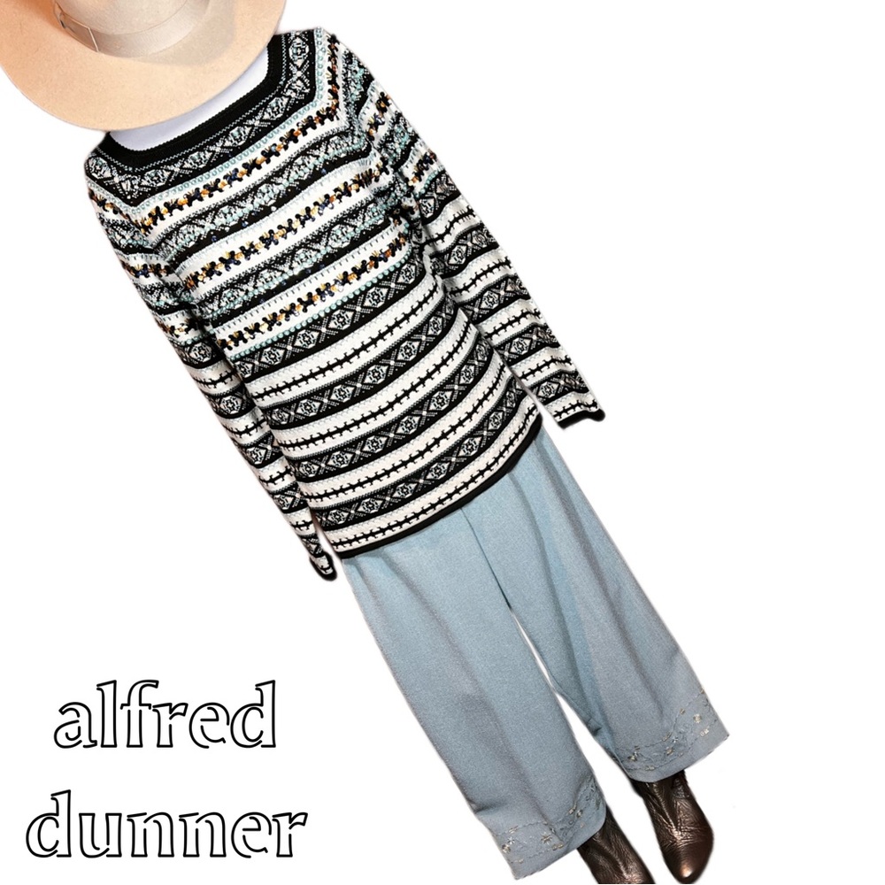 Alfred Dunner Classic High Waist Pants with Beaded and Embroidered Hem